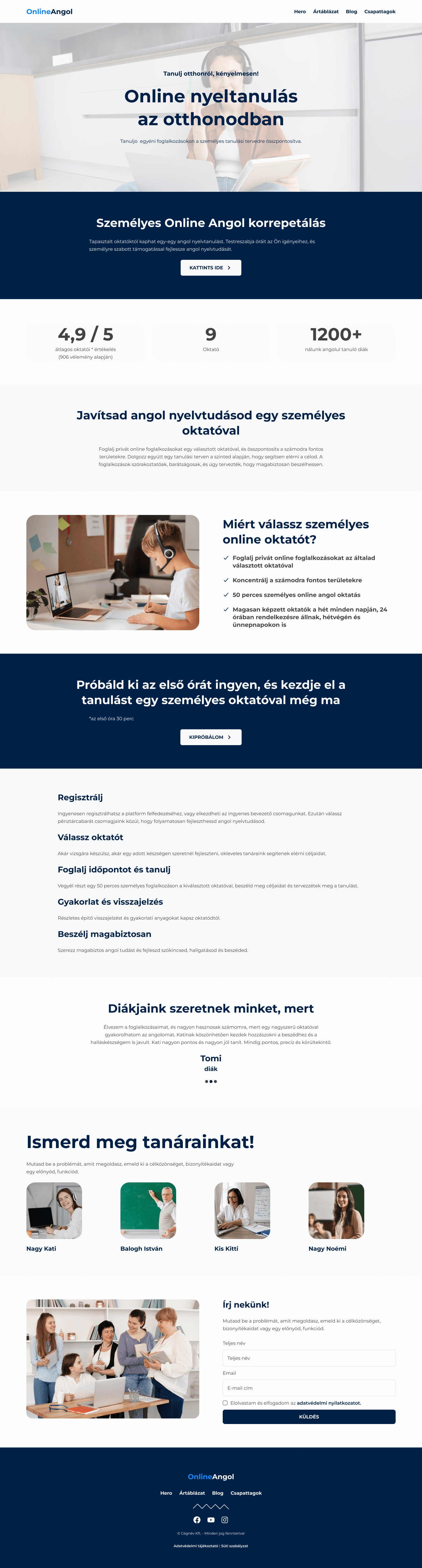 OnlineAngol - webdesign terv